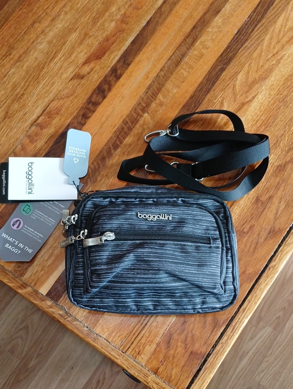 Baggallini Black & Gray Triple Zip Bag